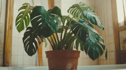 Lush Monstera Plant Thriving in Sunlit Space with Natural Light Highlighting Each Leaf’s Unique Shape and Texture for Home Decor Inspiration