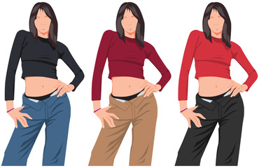 Obraz premium Cartoon illustrations beauty girl in valentine theme dress. Lady attending award. Korean dancer performing on show. Vector woman in outfits for romantic day february. K-pop artist in elegant clothes.