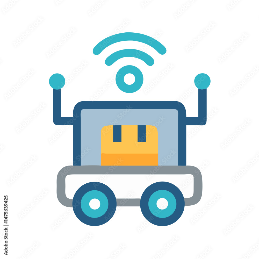 Poster automated delivery robot with wireless signal illustration