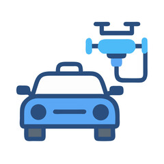 Futuristic flying autonomous taxi on black background illustration