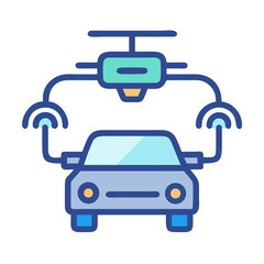 Automated car inspection icon with sensors and black background