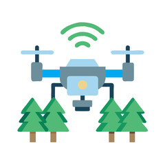 Modern Drone Flying Above Evergreen Trees in Nature