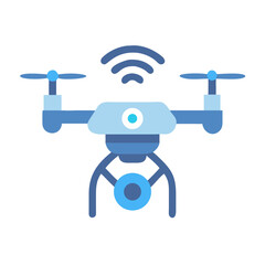 Blue Drone with Camera Icon on Black Background
