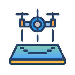 Drone survey vector icon on a black background