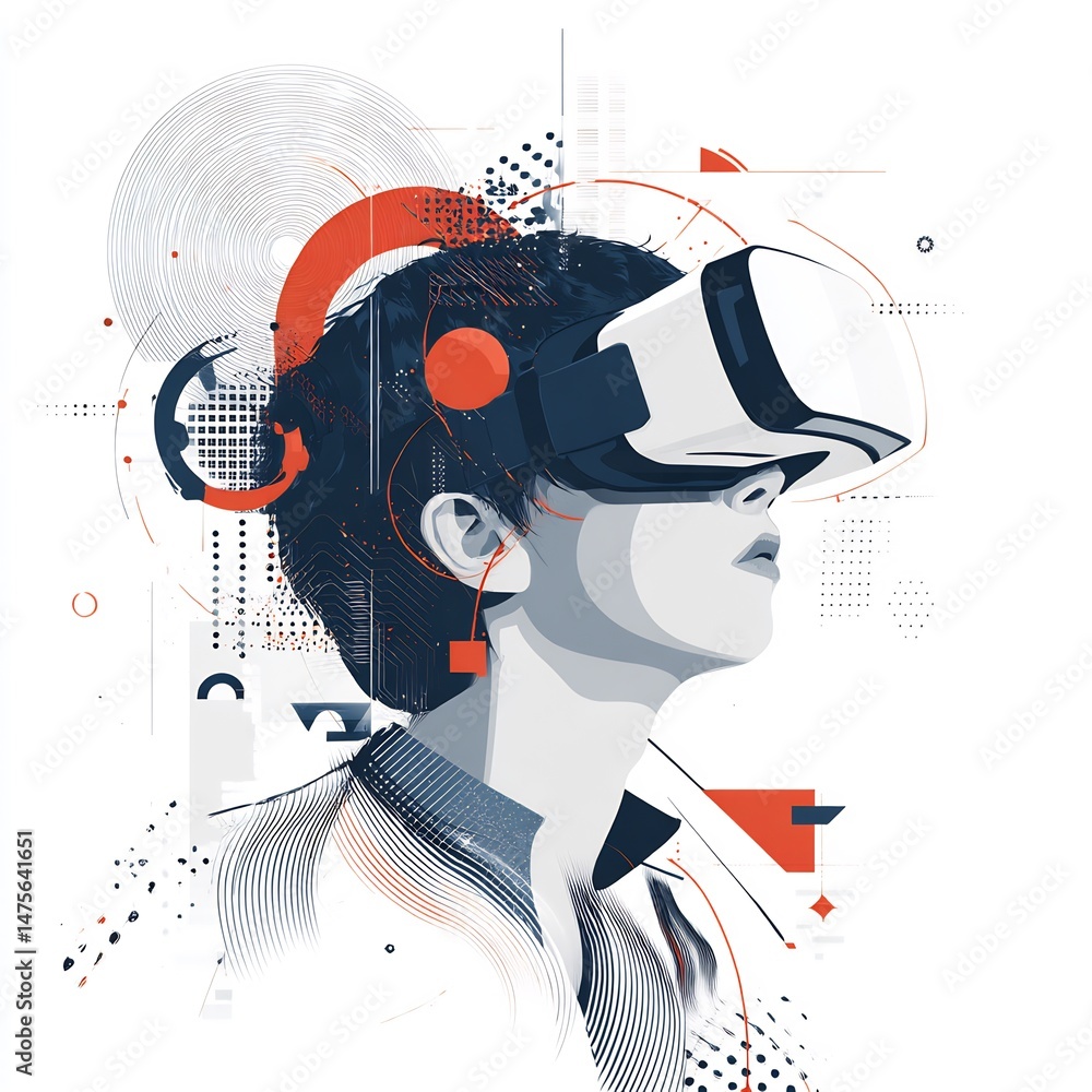 Aufkleber immersive digital reality portrait augmented with geometric abstraction elements