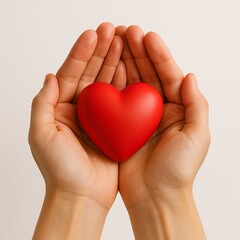 Fototapeta premium Hands Holding a Red Heart Symbol on White Background