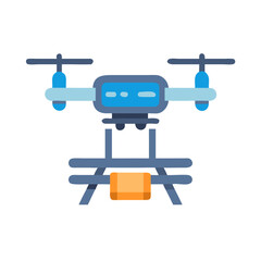 Drone Delivering Package Flat Illustration on Black Background
