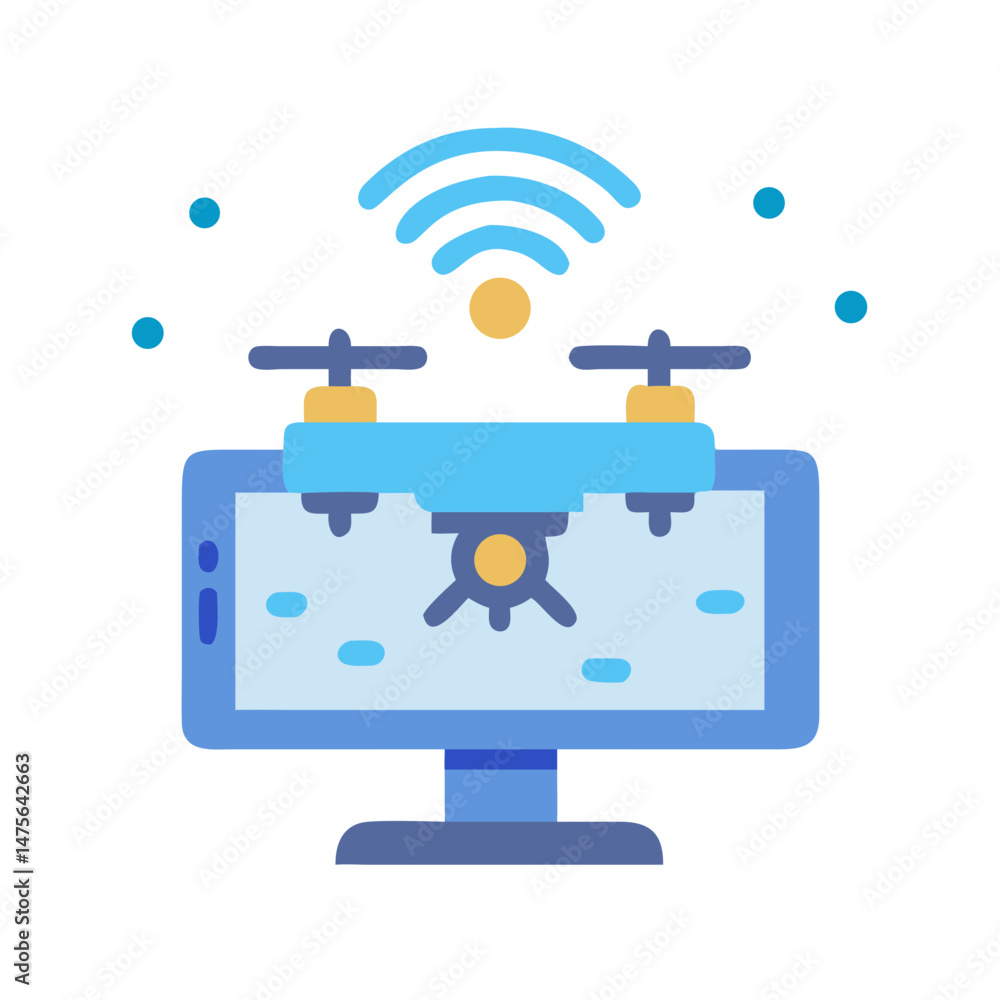 Poster drone on computer screen with wifi connection icon