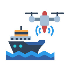 Obraz premium Drone monitoring a cargo ship at sea concept