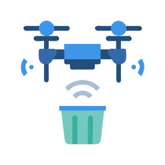 Drone delivering package vector illustration on black background