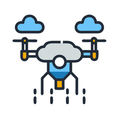 Cloud Connected Drone Illustration on Black Background