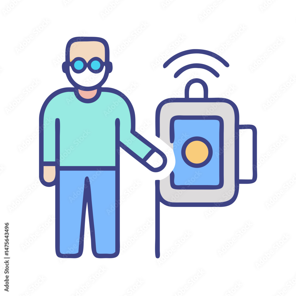 Poster hacker using digital device, access denied, cybersecurity breach