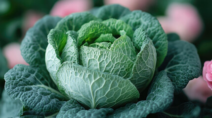 Fototapeta premium Closeup view of fresh green cabbage