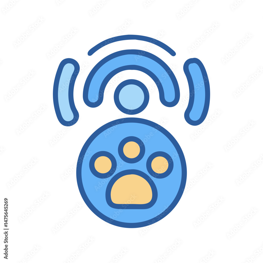 Poster smart pet tracker icon with paw print and wifi