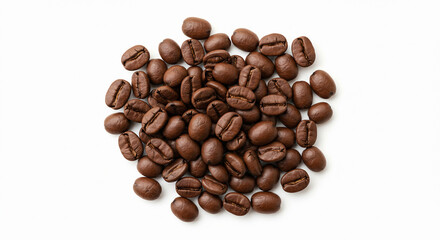 Fototapeta premium Scattered coffee beans, isolated on white. Perfect for drinks, aroma or café visuals.