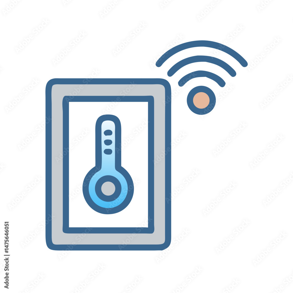 Poster smart thermometer app on tablet with wireless connection