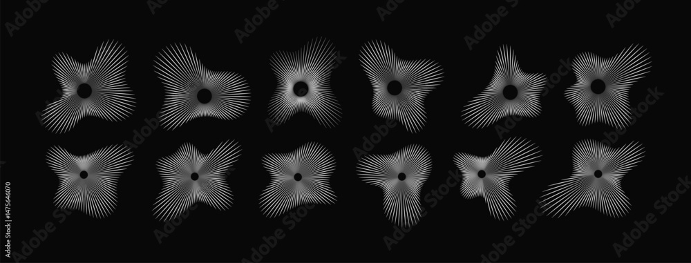 Poster Music Sound Wave Line Icon. Circular Vector Soundwave Pattern. Abstract Radial Audio Effect on a Black Background.