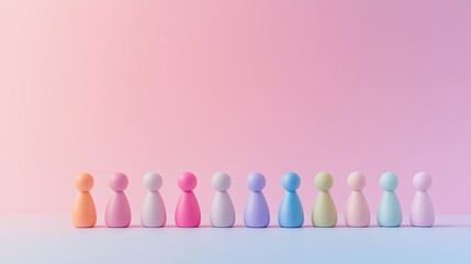 Colorful wooden figures in a line