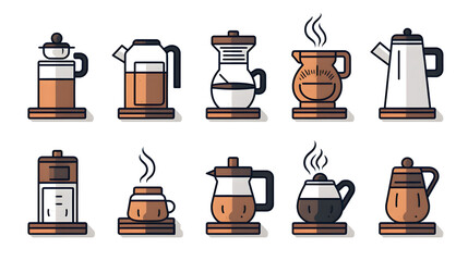 Professional Set of Simple Cartoon Coffee Icons for Creative Projects