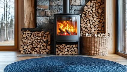 Cozy wood-burning stove with stacked firewood (2)