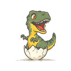 Fototapeta premium Cartoon tyrannosaurus rex hatching from a cracked egg, vibrant colors, humorous, vector illustration