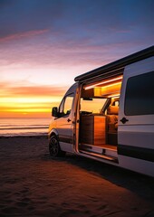 Beach Sunset RV Adventure: Scenic Coastal Van Exploration