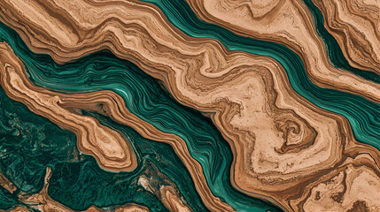 Abstract Teal and Beige Swirling Marble Texture Background