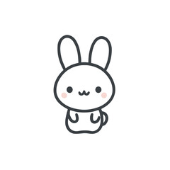 Kawaii cartoon bunny illustration in white and pink for cuteness and Easter with copy space