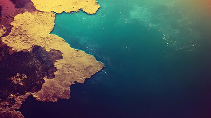 Aerial view of coastal landscape, turquoise ocean, golden land.  Perfect for travel brochures