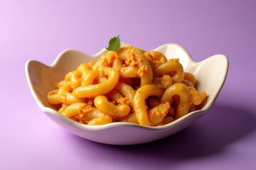 Tempting Curry Udon Photography: Rustic Corner, Soft Lilac Background, Clean Food Style, Softbox Radiance, Spacious Layout