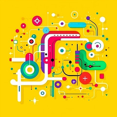 Obraz premium Abstract colorful network design, technology background, vibrant connections, digital illustration, website header