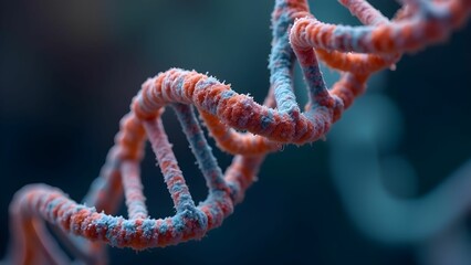 DNA double helix structure illuminated against a colorful background with glowing particles scientific developments