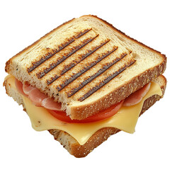 Ham cheese and tomato toastie isolated on transparent background