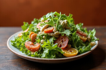 Stunning Caesar Salad Photography: Clean Food Style on Terracotta Background with Overcast Natural Light