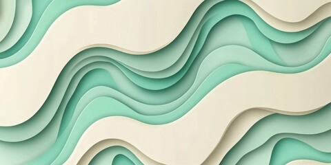 Fototapeta premium Abstract wavy papercut design in cream and mint green