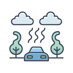 Car pollution environmental illustration on black background