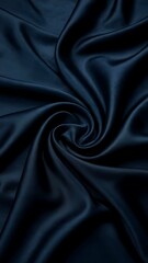 Smooth, soft, shiny black silk satin fabric with a rippled texture creates an elegant and luxurious backdrop	
