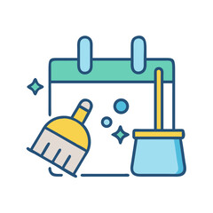 Spring Cleaning Schedule Icon with Calendar and Supplies