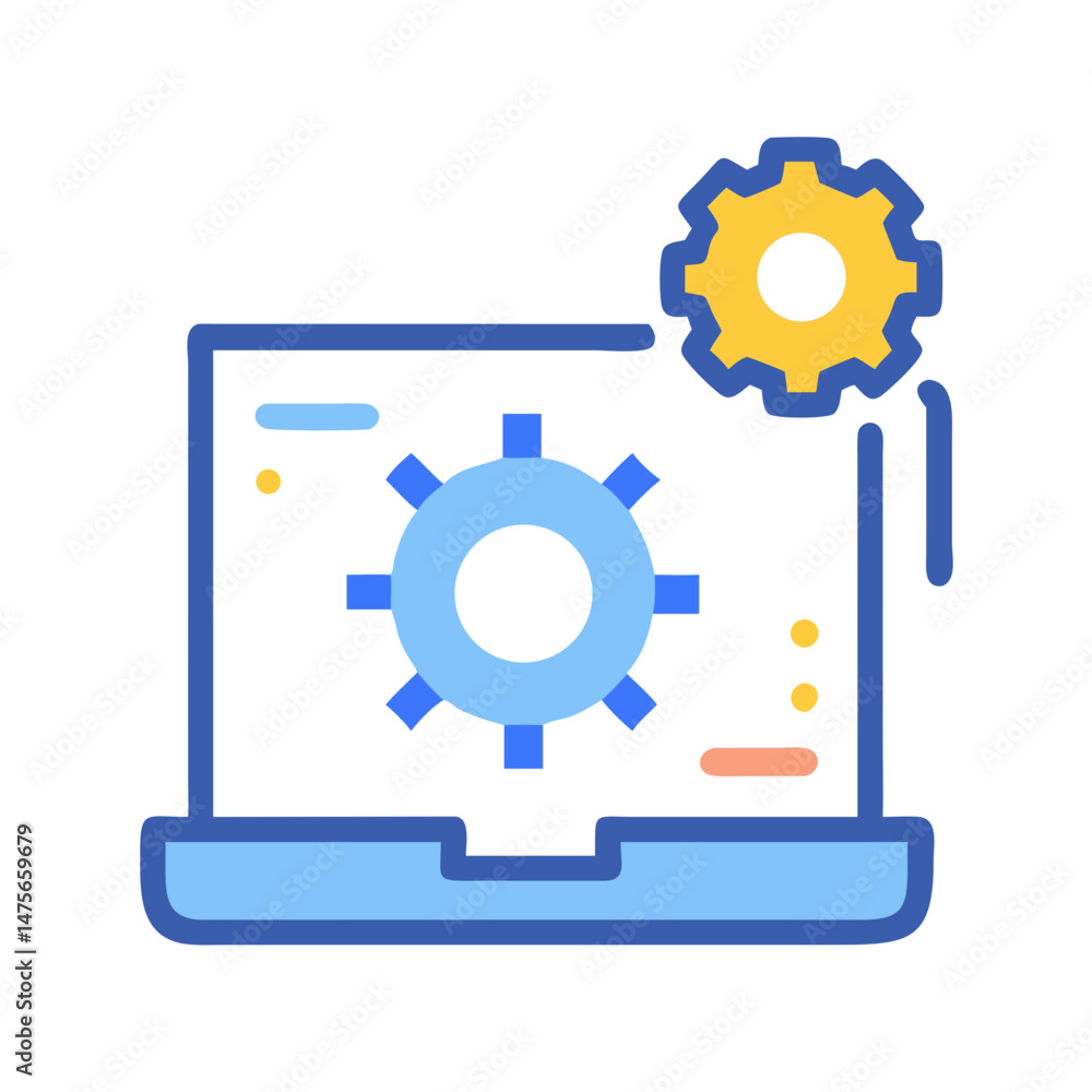 Poster laptop with gears, software development, and configuration concept