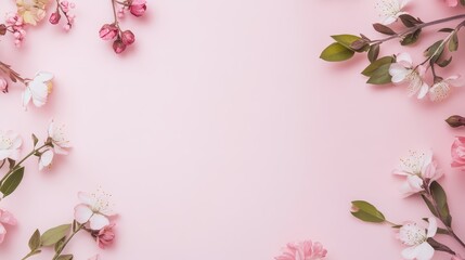 Fototapeta premium Floral arrangement on pink background for decor