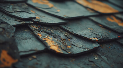 Close-Up of Weathered Slate Roof Tiles