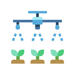 Automated irrigation system waters seedling crops on black background