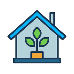 Greenhouse Icon with Plant, Sustainable Living Concept