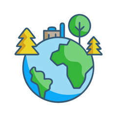 Earth with trees and factory: environment illustration