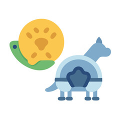 Blue dog with turtle and paw print design