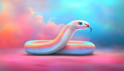 Fototapeta premium Pastel Snake with Dreamy Cloudscape.