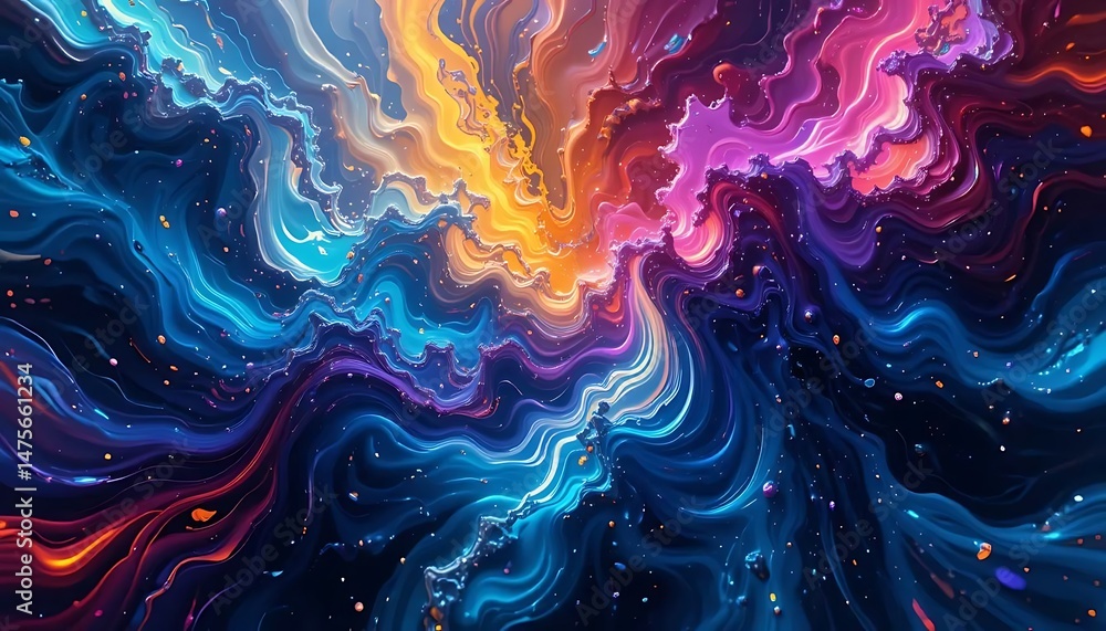 Poster luminous streams converge in an abstract dance of color, evoking a sense of energy and dynamic flow.