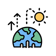 Stylized Earth Globe Icon with Sun and City
