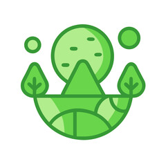 Green Flat Design Landscape Icon with Mountain and Trees