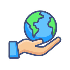 Hand holding the Earth, world protection concept icon